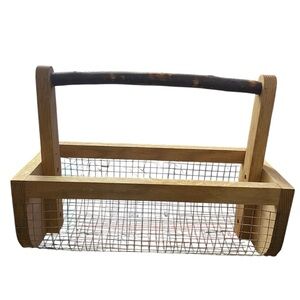 Beautifully Handmade Wooden Wire Gardening Basket with Handle, Brand New! $125